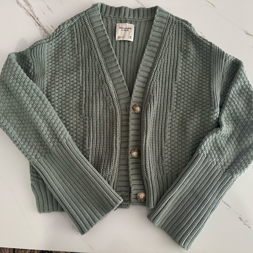 Abercrombie & Fitch Textured Knit Cardigan in Sage